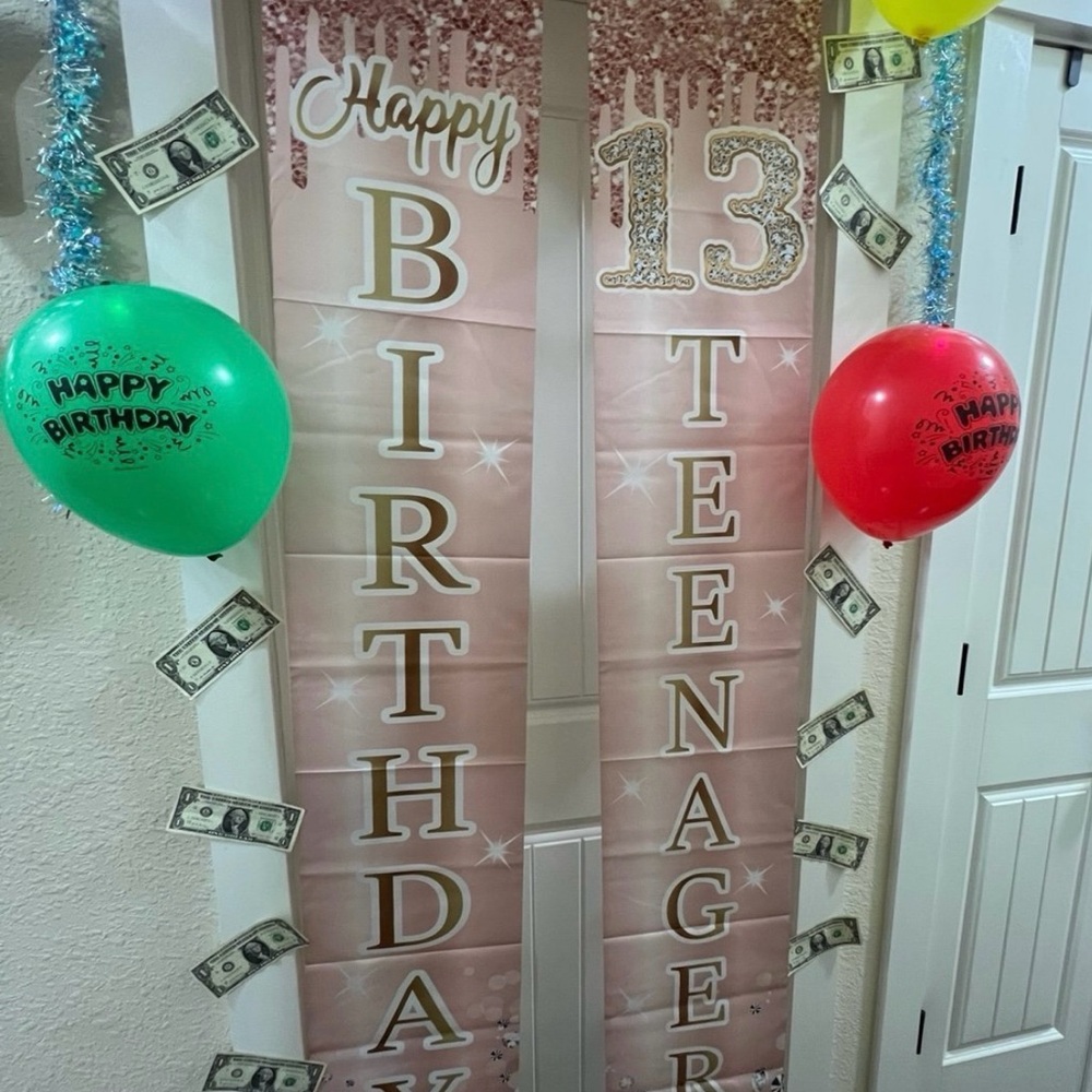 13 Teenager Happy Birthday Door Banners – Rose Gold Pink (2 Pieces)